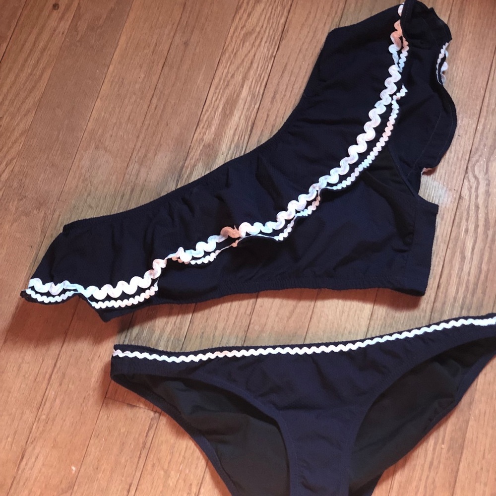 One-shoulder piqué nylon bikini top s